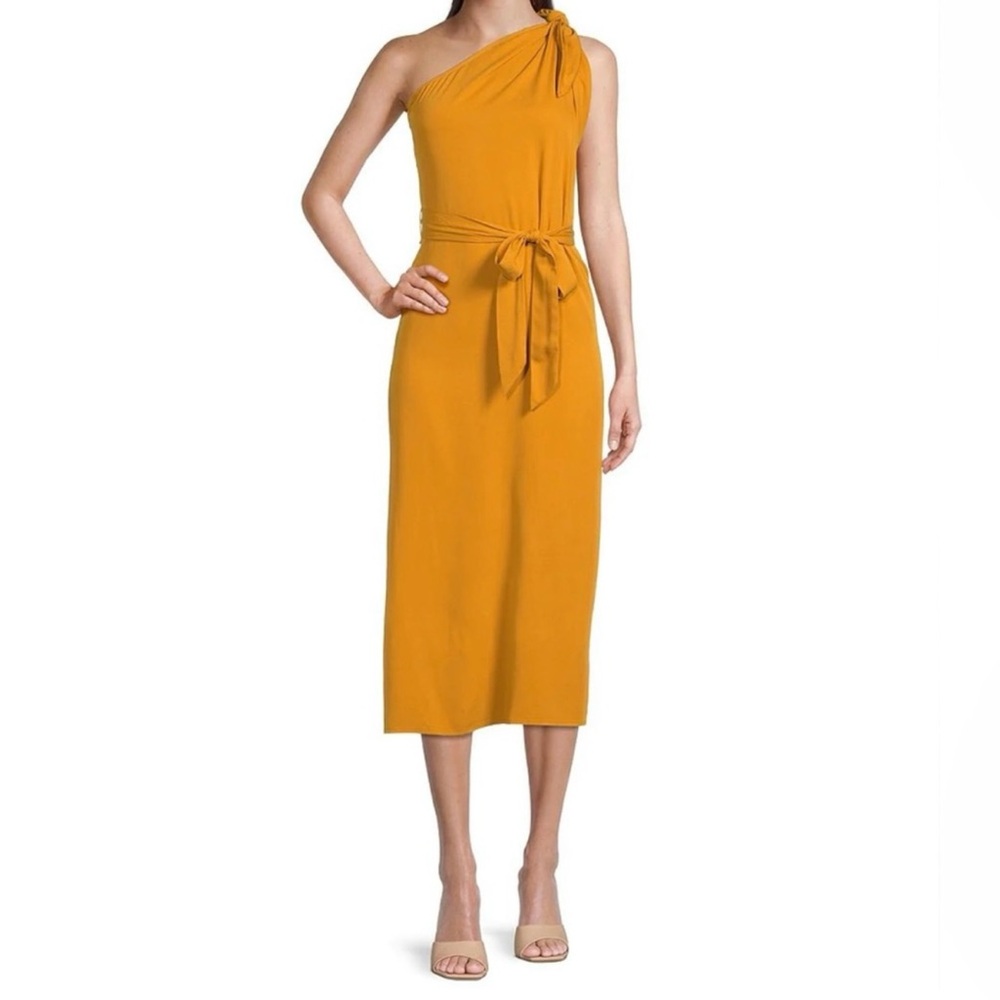 ANTONIO MELANI Yellow Asymmetrical Tie Front Sheath Dress (0002)